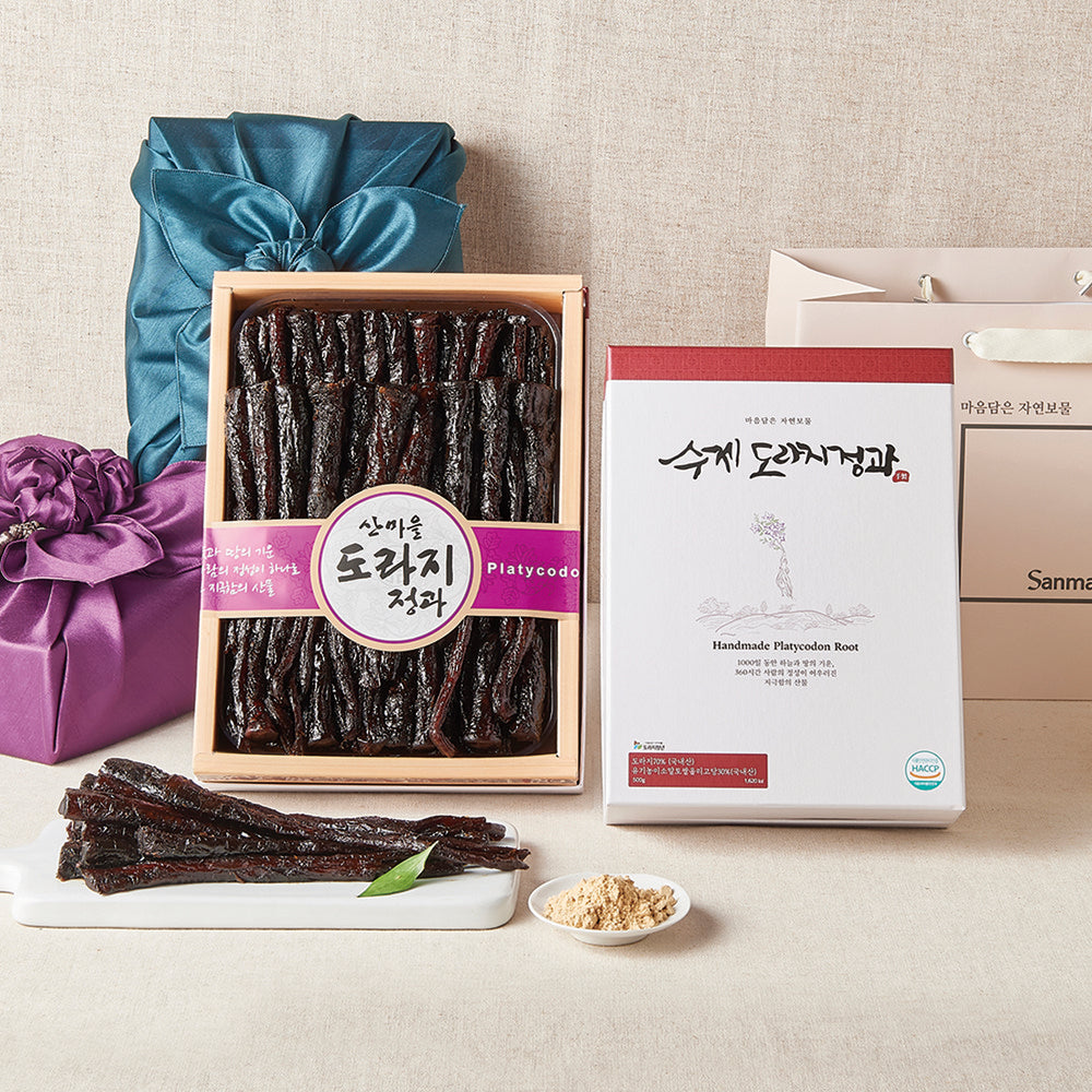 [🎁추석 선물세트] 마음담은 자연보물 수제 도라지정과 500g 선물세트 (보자기포함) | PER-ORDER Briased Bellflower Root in Sweet Sauce
