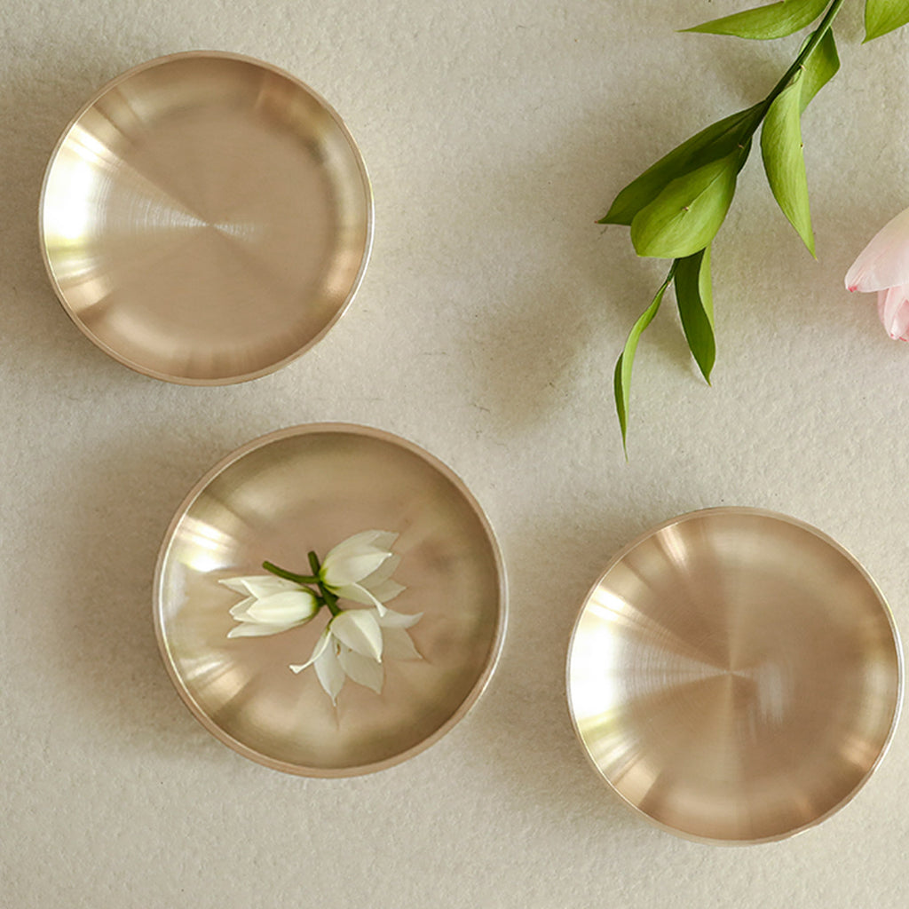 [브랜드 공동구매] 놋담 방짜유기 원형찬기 중 3P 세트 (전용 수세미 증정) | Notdam Round Brass Side Dish Set (3 pcs, Medium)