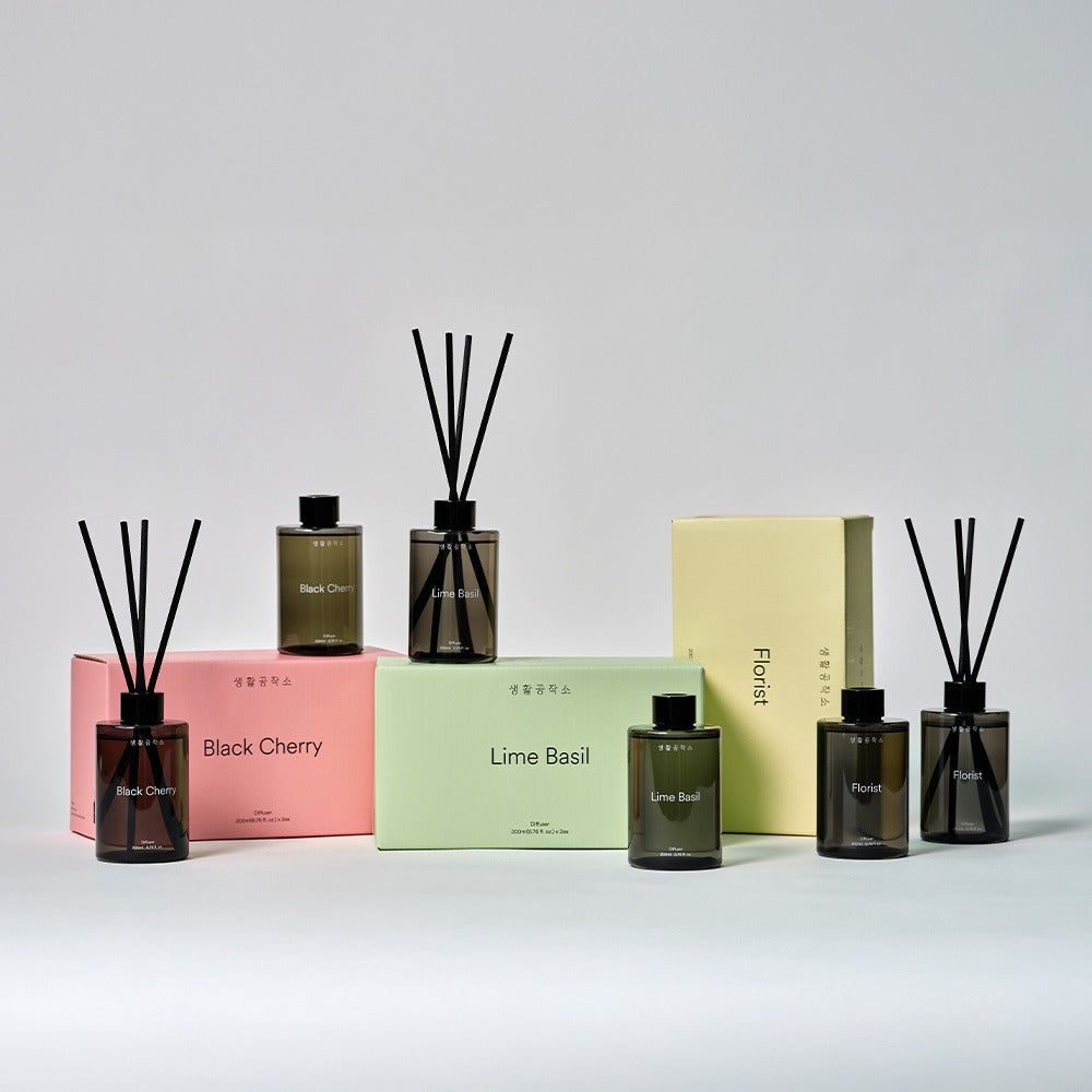 [브랜드 공동구매] 생활공작소 디퓨저 200ML 2개 세트 블랙체리 플로리스트 라임바질 택1  H11052-001 | Diffuser 200ml 2ea - sarangmartsg