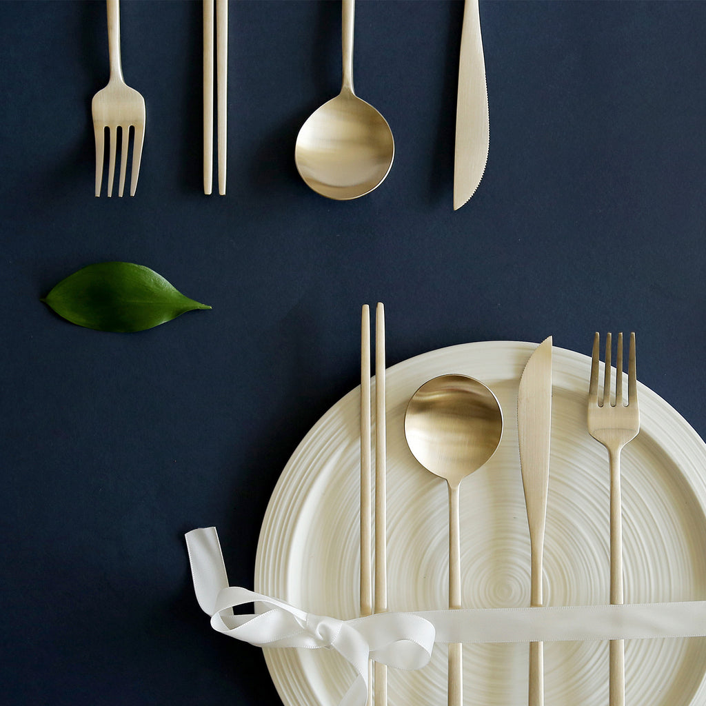 [브랜드 공동구매] 놋담 방짜유기 달 커트러리 2인 풀세트 8p (전용 수세미 증정) | Notdam Brass Cutlery Set for 2