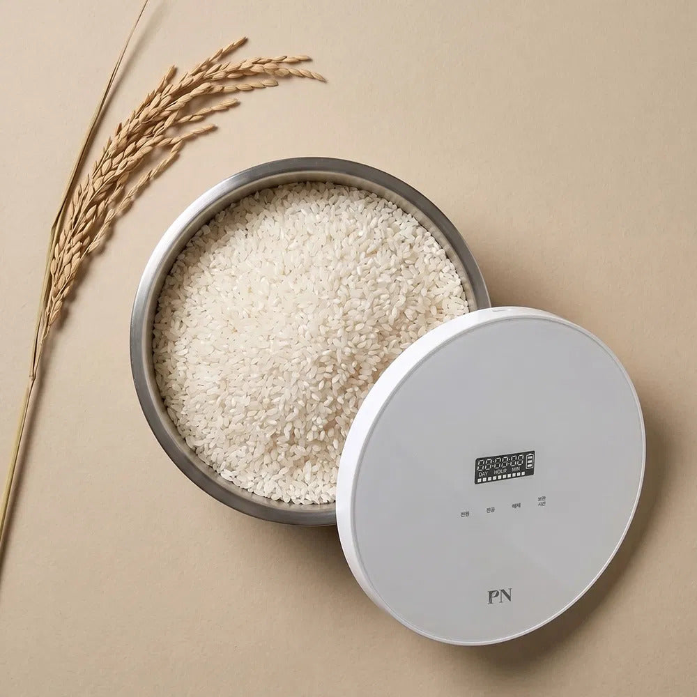 [공동구매] PN풍년 미쁨 무선 스텐 진공 쌀통 10kg 쌀 보관용 | PN Poongnyun Mippeum Cordless Stainless Steel Vacuum Rice Container 10kg - sarangmartsg