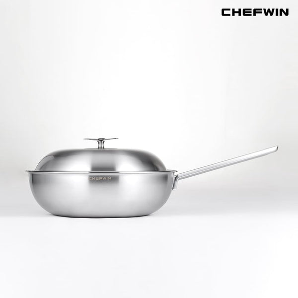 [브랜드 공동구매] 쉐프윈 316 통5중 스텐웍 멀티 편수웍 28cm 볶음냄비 중화요리웍 IH (연마제 클리너 증정)