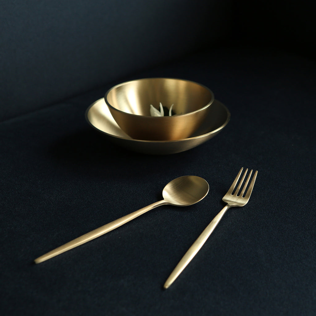 [브랜드 공동구매] 놋담 방짜유기 유기 양식 디저트 커트러리 2인 4P (전용 수세미 증정) | Notdam Dessert Spoon & Fork 4-Piece Set