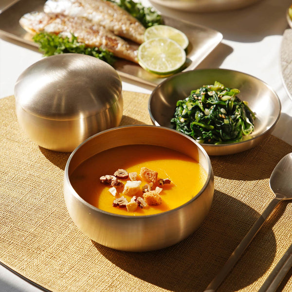 [브랜드 공동구매] 놋담 방짜유기 후 옥식기 3p 1인 세트 공기1p,대접1p,뚜껑1p (전용 수세미 증정) | Notdam Premium Tableware Set for 1 (Hoo Collection)