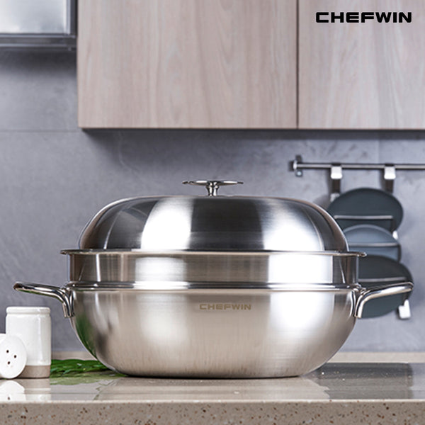 [브랜드 공동구매] 쉐프윈 316 통5중 스텐웍 파티웍 28,32cm 택1 스텐찜솥 스팀기 (연마제 클리너 증정)