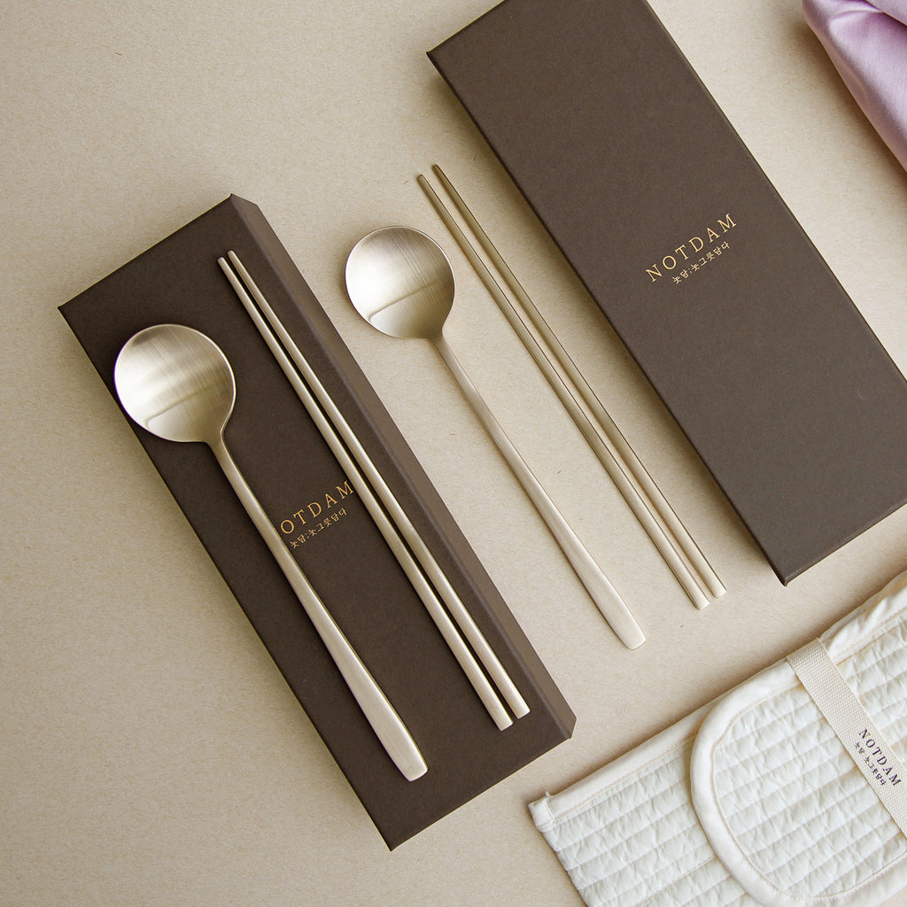 [브랜드 공동구매] 놋담 방짜유기 달수저 2인세트(전용 수세미 증정) | Notdam Brass Spoon Set for 2