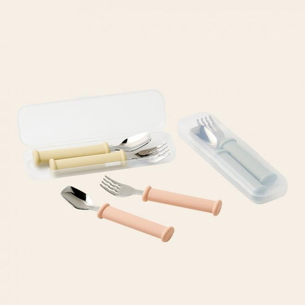 [브랜드 공동구매] 실리만 크림 실리콘 스푼 포크 세트 WSB2044 | Sillymann Cream silicone spoon & fork set with case