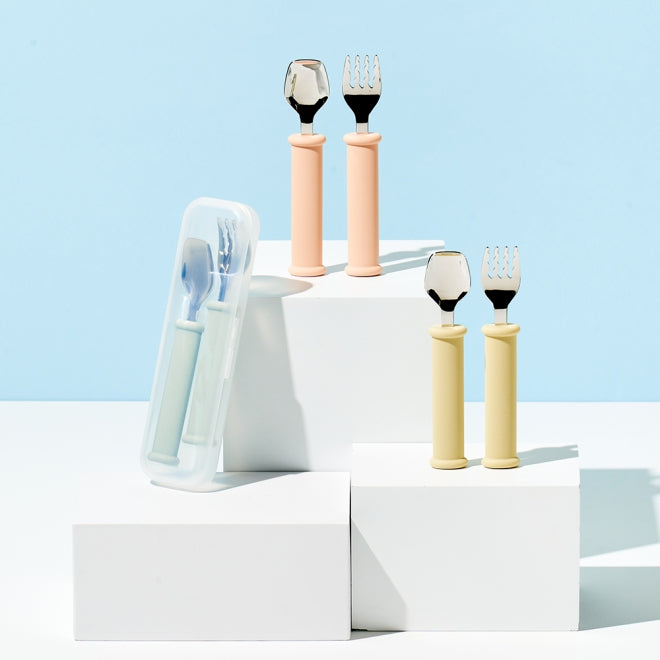 [브랜드 공동구매] 실리만 크림 실리콘 스푼 포크 세트 WSB2044 | Sillymann Cream silicone spoon & fork set with case