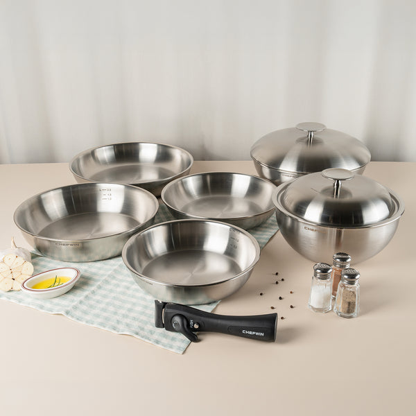 [브랜드 공동구매] 쉐프윈 316 통5중 드림핸즈 에디션 풀패키지 7p 세트 소테팬 22,26cm 후라이팬 24,28cm 멀티웍 22,26cm 손잡이 (연마제 클리너 증정)