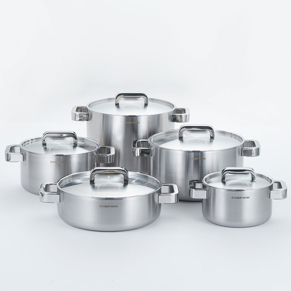 [브랜드 공동구매] 쉐프윈 316 통5중 스텐 냄비세트 5종 (연마제 클리너 증정)