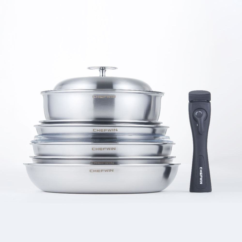 [브랜드 공동구매] 쉐프윈 316 통5중 드림핸즈 에디션 풀패키지 7p 세트 소테팬 22,26cm 후라이팬 24,28cm 멀티웍 22,26cm 손잡이 (연마제 클리너 증정)