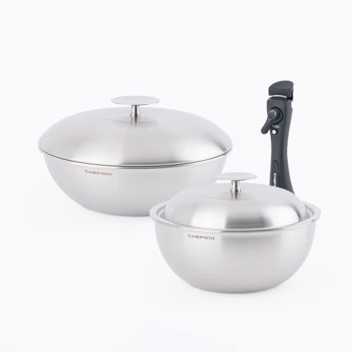 [브랜드 공동구매] 쉐프윈 316 통5중 드림핸즈 에디션 웍 패키지 3p 세트 멀티웍22cm 궁중웍26cm 손잡이 (연마제 클리너 증정)