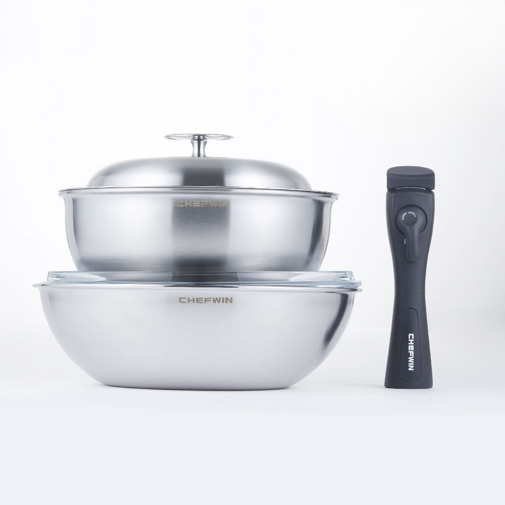 [브랜드 공동구매] 쉐프윈 316 통5중 드림핸즈 에디션 웍 패키지 3p 세트 멀티웍22cm 궁중웍26cm 손잡이 (연마제 클리너 증정)