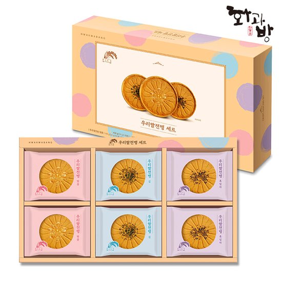 [선물세트] 화과방 우리쌀전병 24g*18ea (쇼핑백포함) | Rice Biscuit (Seaweed/Peanut/Black Sesame) Gift Set