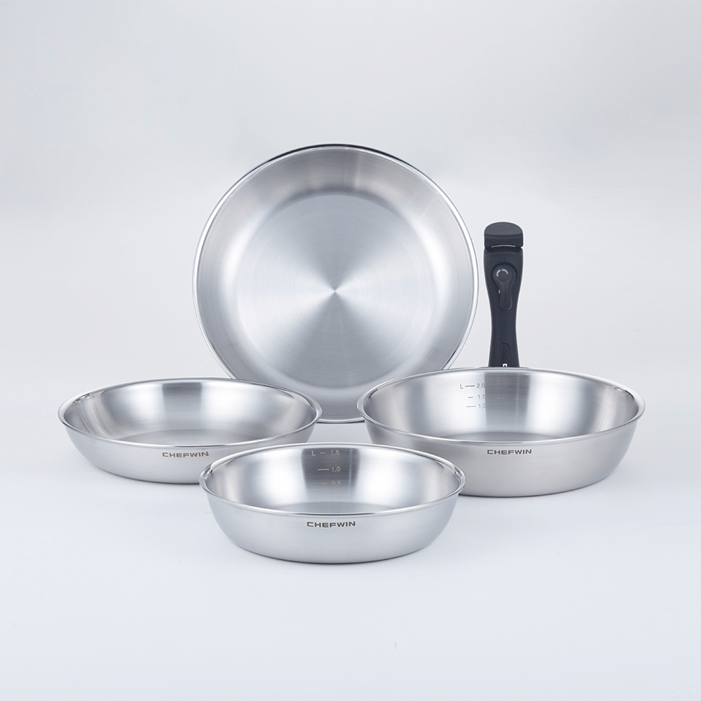 [브랜드 공동구매] 쉐프윈 316 통5중 드림핸즈 에디션 후라이팬 패키지 5p 세트 소테팬 22,26cm 후라이팬 24,28cm 손잡이 (연마제 클리너 증정)