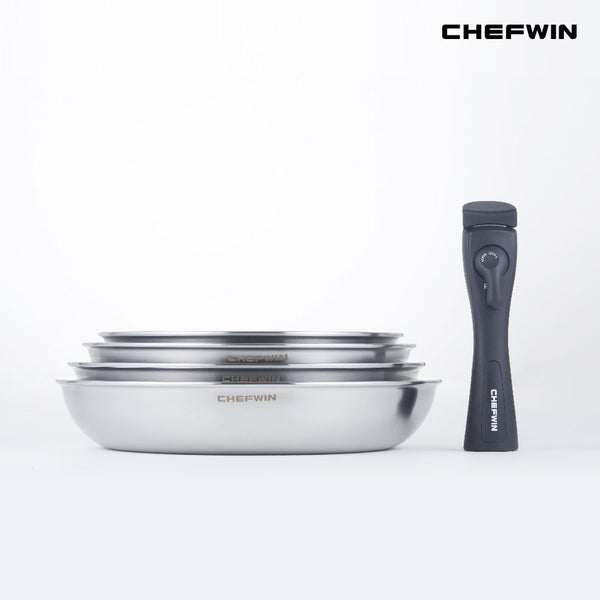 [브랜드 공동구매] 쉐프윈 316 통5중 드림핸즈 에디션 후라이팬 패키지 5p 세트 소테팬 22,26cm 후라이팬 24,28cm 손잡이 (연마제 클리너 증정)