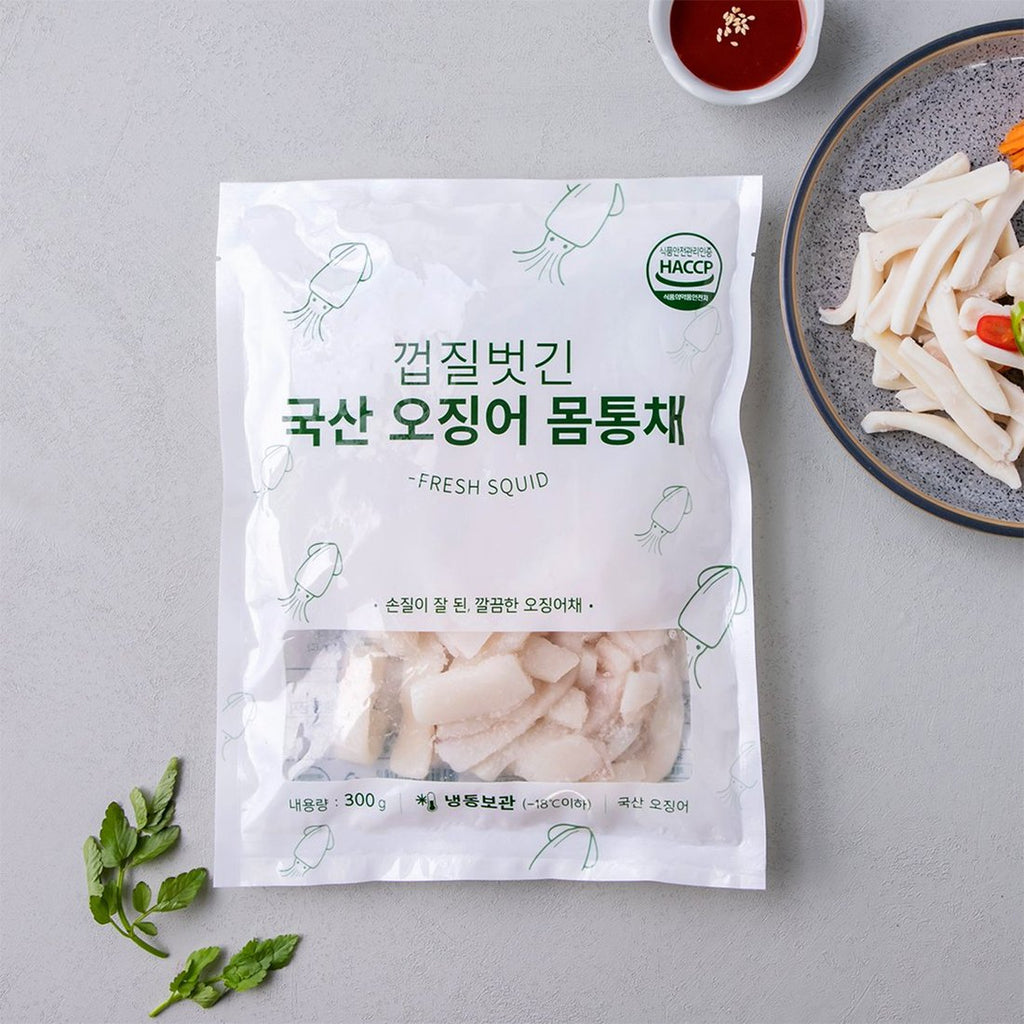 청해명가 껍질벗긴 국산 오징어 몸통채 300g | Fresh Frozen Squid